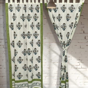 Set of 2 Panel Cotton Curtains Hand Block Printed Poppy Mughal Flower Block Printed Curtains, Custom Organic Cotton Drapes for Living Room