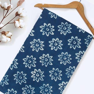 Cotton Indigo Hand Block Printed Fabric – Soft Cotton Material Perfect for Quilting, Crafting, and Apparel, Indian Floral Fabric By The Yard