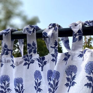 Boho Hand Block Floral Curtains Handmade Natural Cotton Curtains, Door Window Valences Curtains, Light Filtering Drapes, Custom Curtains