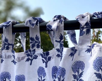 Boho Hand Block Floral Curtains Handmade Natural Cotton Curtains, Door Window Valences Curtains, Light Filtering Drapes, Custom Curtains