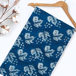 Organic Cotton Indigo Blue Fabric with Traditional Hand Block Print – Handmade Dressmaking Fabric, Ideal for Boho & Ethnic Looks, 1 Yard