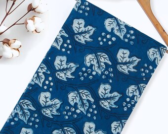 Tela de algodón orgánico índigo: Estampado a mano, estilo bohemio (1 yarda)