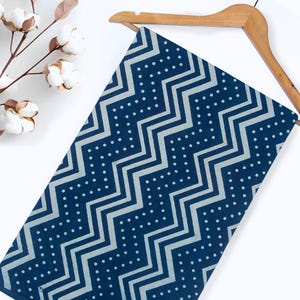 Indigo Blue Organic Indian Cotton Fabric Natural Indigo Hand Dyed Fabric for Quilting, Zig-Zag Striped Dress, Curtain Decor Fabric, By Yard