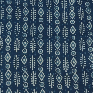 By The Yard Indigo Cotton Fabric, Indigo Blue Fabric, Indian Fabric, Cotton Fabric, Dabu Print Fabric, Mud Block Light Weight Soft Fabric