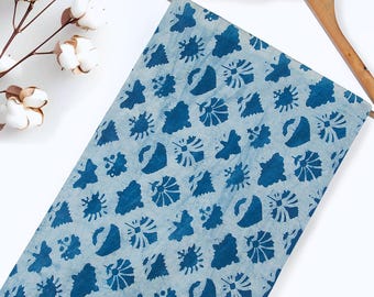 Tela con estampado floral índigo cortada a medida: algodón orgánico indio