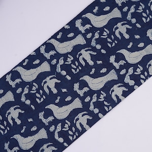 Indigo Bird Block Print Cotton Fabric, Running Dress Material Indigo Blue Sewing Craft Fabric By The Yard, Quilting Dressmaking Fabric