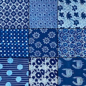 Natural Indigo Blue Fabric By The Yard 9 Print Collection Blue Fabric Hand dyed Fabric Indian Voile Cotton Fabric, Women Dressmaking Fabric