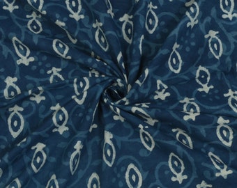 Tissu voile de coton imprimé floral bloc par yard, tissu pour habillement indien fait main, matériau pour robe pour femme, tissu indigo résistant à la boue INCT20