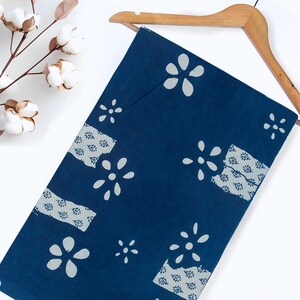 Indian Indigo Blue Cotton Fabric | Floral Block Print Textile by Yard | DIY Sewing, Quilting, Cushion Covers, Table Runners, Dress Fabric