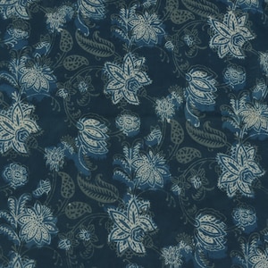 Floral Printed Cotton Indigo Fabric, Cotton Sewing Craft Supplies, Indigo Blue Dressmaking Fabric By The Yard, Dabu Mud Cloth Dress Fabric