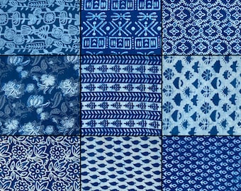 Indigo Cotton Fabric, Hand Dyed Dabu Print, Natural Vegetable Dye By The Yard