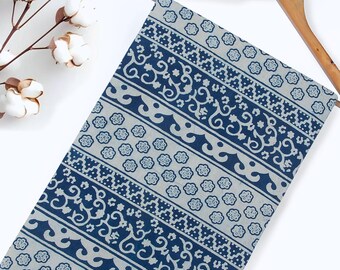 Block Printed Indigo Blue Cotton Fabric by Yard | Indian Hand Block Fabric | Boho Sewing Material, Quilting, Upholstery, Clothing Fabric