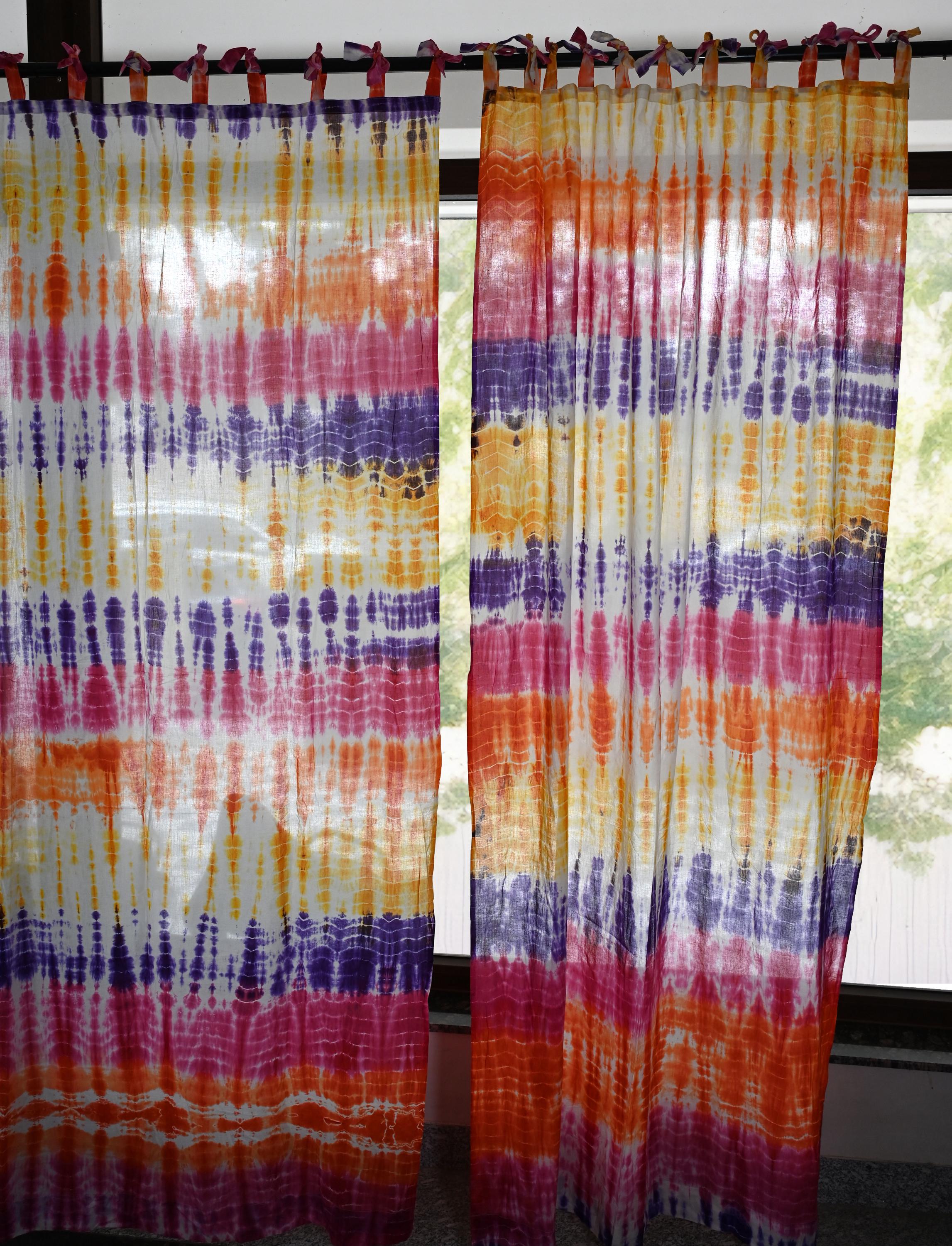 Boho Shibori Tie Dye 100% Cotton Curtains, Sheer Light Filtering Panel