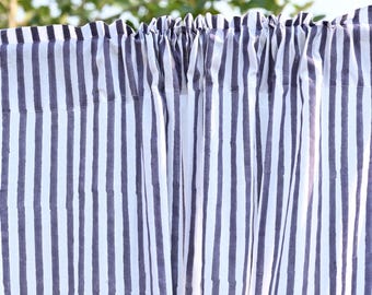Handmade Striped Cotton Curtains, Boho Modern Farmhouse Light Filtering Panels, Father's Day gift