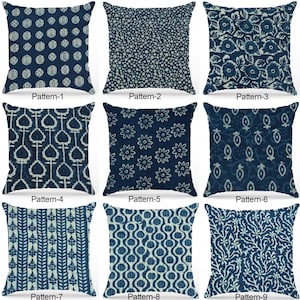 Indigo Blue Block Print Pillow Cover, Double Sided Cushion Covers Cotton Decorative - 54 Patterns Pillow Custom Size Sofa Pillow Case