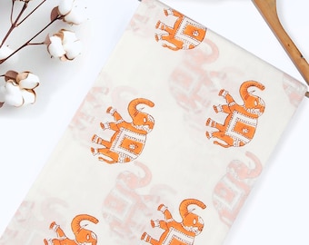 Tessuto da cucito con stampa a blocchi di elefante, tessuto 100% cotone stampato a blocchi di animali, tessuto tagliato su misura per tende, cuscini, vestiti da donna e bambini