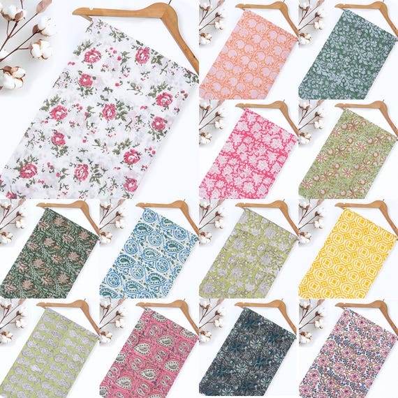 Boho Organic Cotton by The Yard, Hand Block Print Fabric, Printed Apparel  Dress Fabric