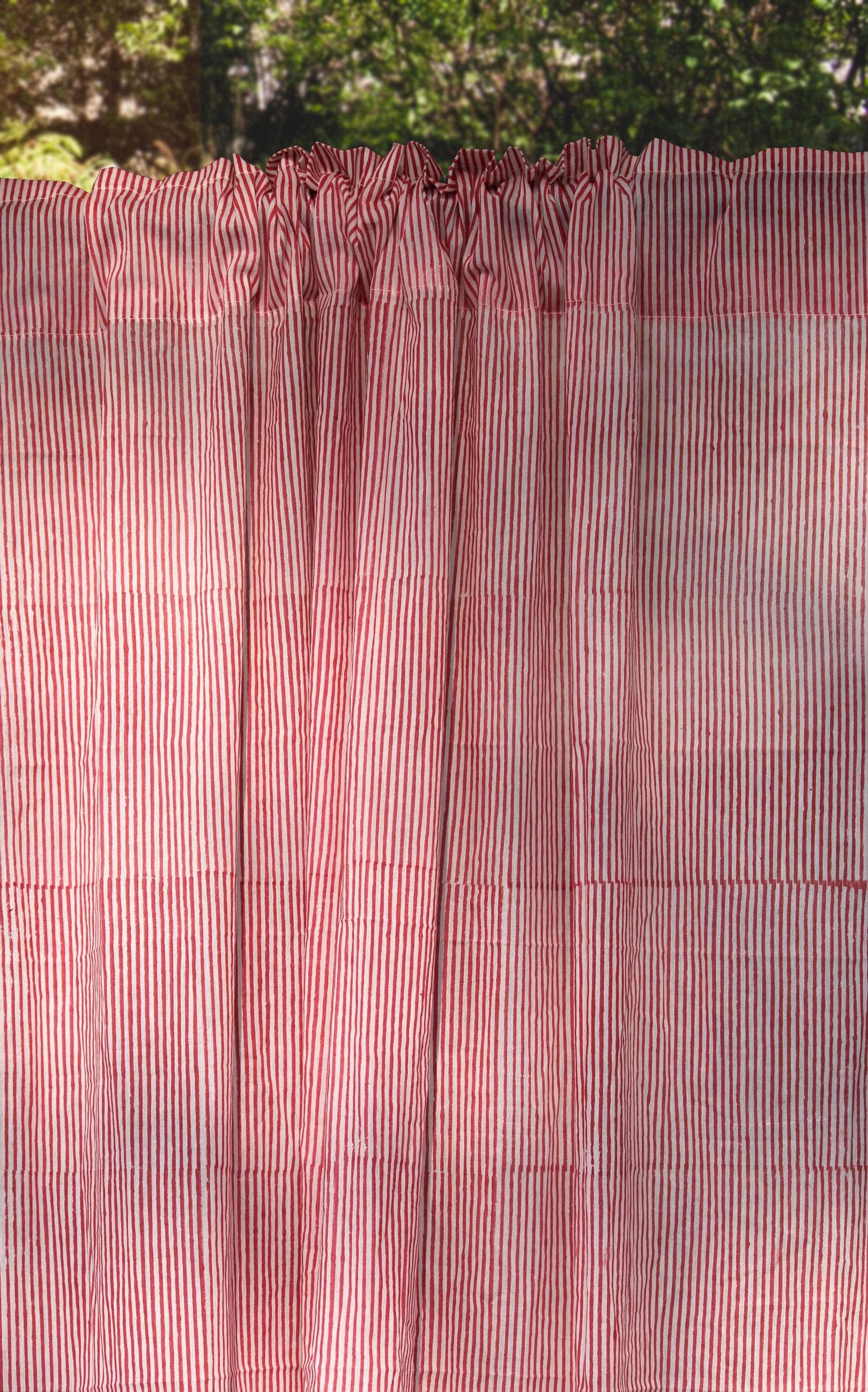 Natural 100% Organic Cotton Curtains Hand Block Striped Drapes Custom Light Filtering Curtains for Living Room, Bedroom, Kitchen,