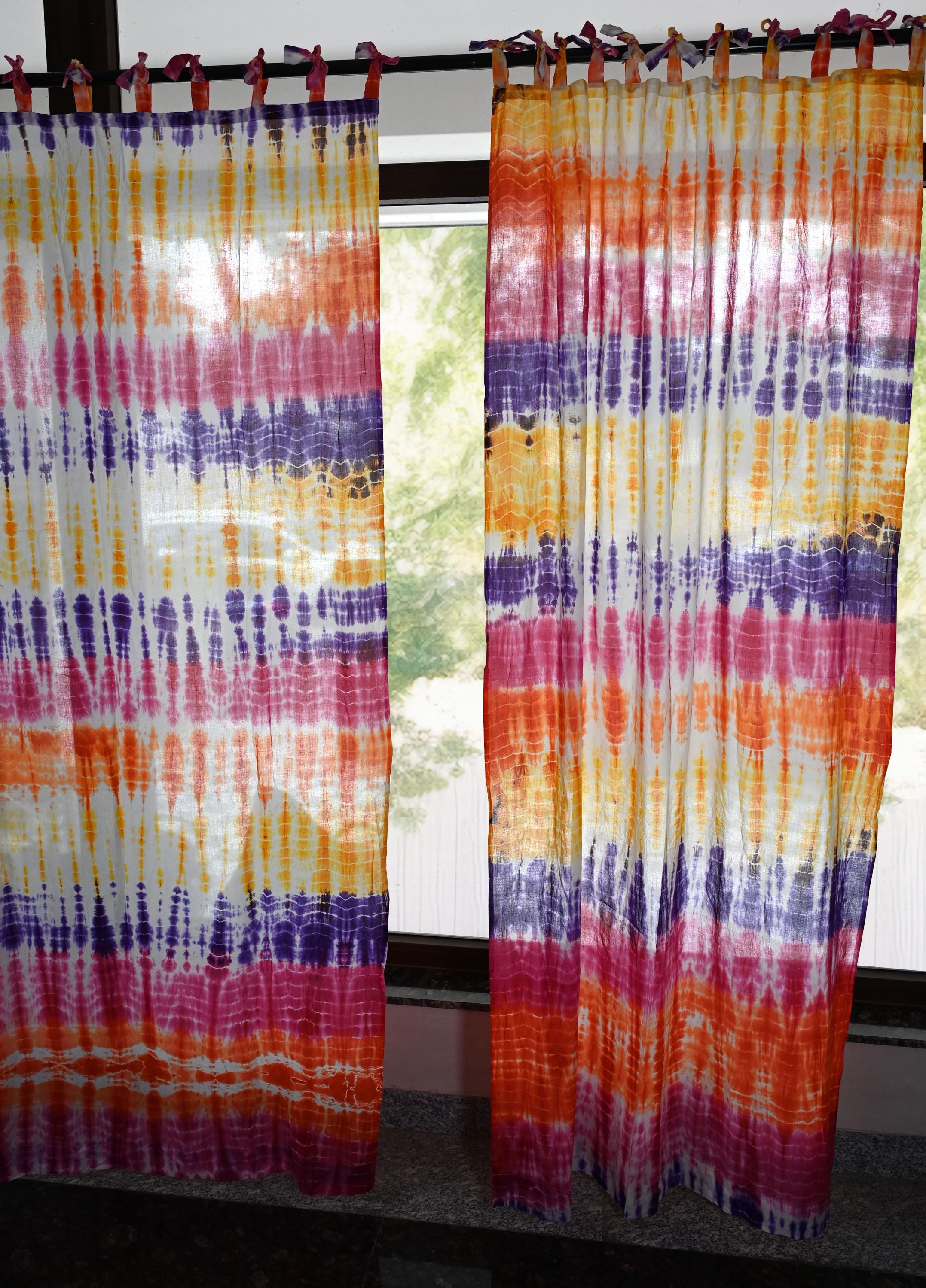 Boho Shibori Tie Dye 100% Cotton Curtains, Sheer Light Filtering Panel
