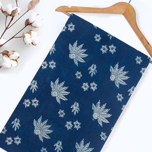 Indigo Blue Block Print Cotton Fabric Natural Hand Dyed Hand Block Printed Fabric Woman Dress Clothing Soft Fabric By The Yard