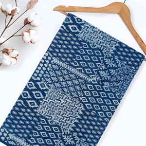 Natural Indigo Blue Patchwork Hand Block Printed 100% Cotton Fabric, Fabric By The Yard, Fabric for Women Girls Dress Making Fabric