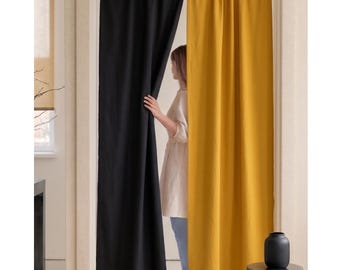 Bohemian japandi 100% Cotton Noren Curtains, Boho Modern Home Decor, Solid 2 Tone Noréns Curtain, Split Panel Privacy Divider, Rod pocket