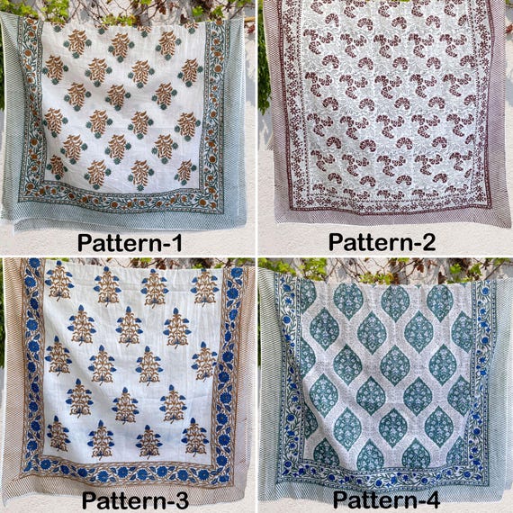Boho Organic Cotton Sarong Beach Wrap 72x44 | Hand Block Print Towel | Christmas Gift Idea, Soft Travel-Friendly Scarf Shawl | Swim Cover Up