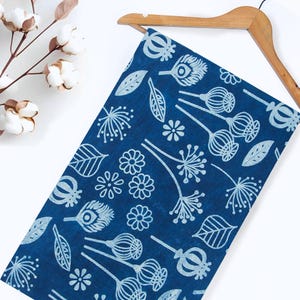Indigo Blue Handcrafted Block Printed Cotton Fabric – Pure Cotton Dabu Fabric, Opium Plant Prints Fabric for Modern & Traditional Dress