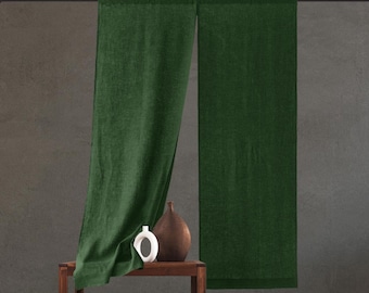 Cortinas Japandi Cotton Noren, Cortinas com Painel Dividido Verde Oliva, Decoração Minimalista Boho Feita à Mão para Casa, Presentes para Sala de Estar e Quarto