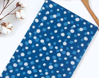 Natural Indigo Cotton Fabric: Blue Polka Dot Block Print By The Yard