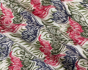 Hand Block Printed Cotton Fabric: Indian Dress Making Material Cut by The Yard