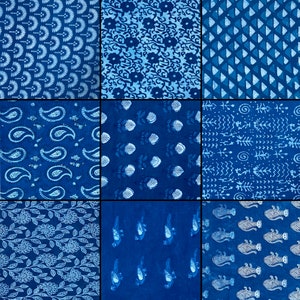 Indigo Blue Fabric By The Yard, Dabu Indigo Cotton Fabric, Indian Block Printed Natural Vegetable Dye Sewing Fabric Mud Resist Fabric 1 Yard