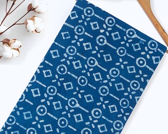 Indigo Hand Block Printed Cotton Fabric: Natural Dye, DIY Crafts