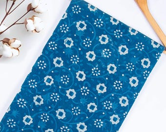 Organic Cotton Hand Block Print Fabric: Natural Indigo Dye, By The Yard
