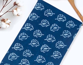 Tela de algodón teñida índigo: estampada a mano, suave y elegante (cortada a medida)