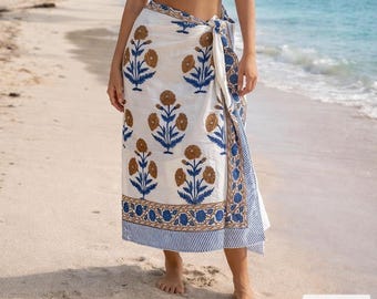 Boho Floral Block Print Baumwolle Sarong, Artisan Beach Cover Up, handgefertigter Pareo