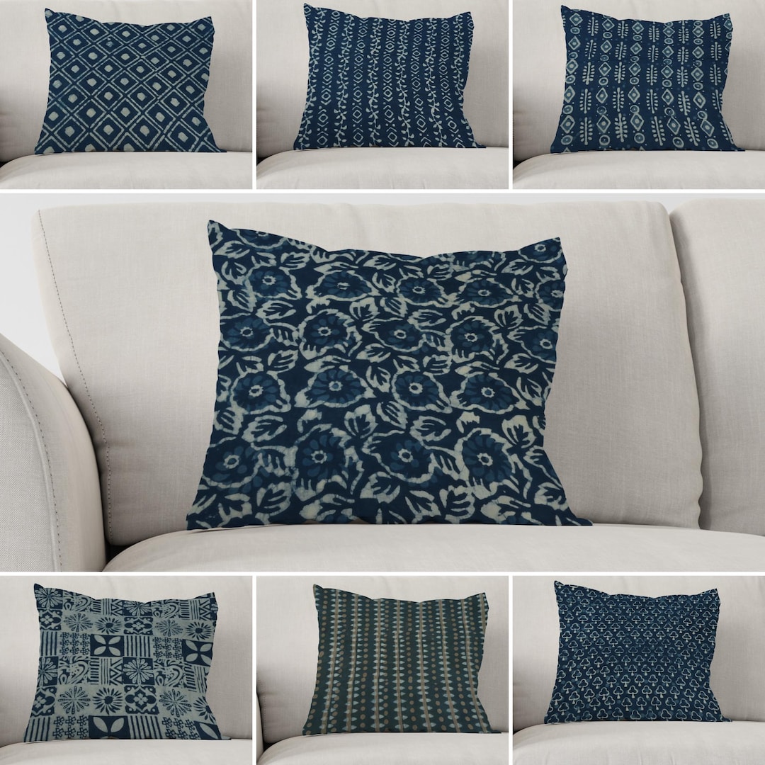 Blue - Block Print Indigo Bagru Cushion Cover 11