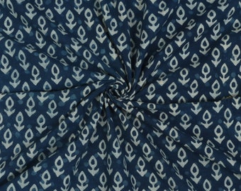 Floral Print Cotton Fabric, Running Sewing Fabric, Indian Hand Block Print Cotton Fabric By The Yard, Indigo Blue Cotton Fabric Rol INCT33