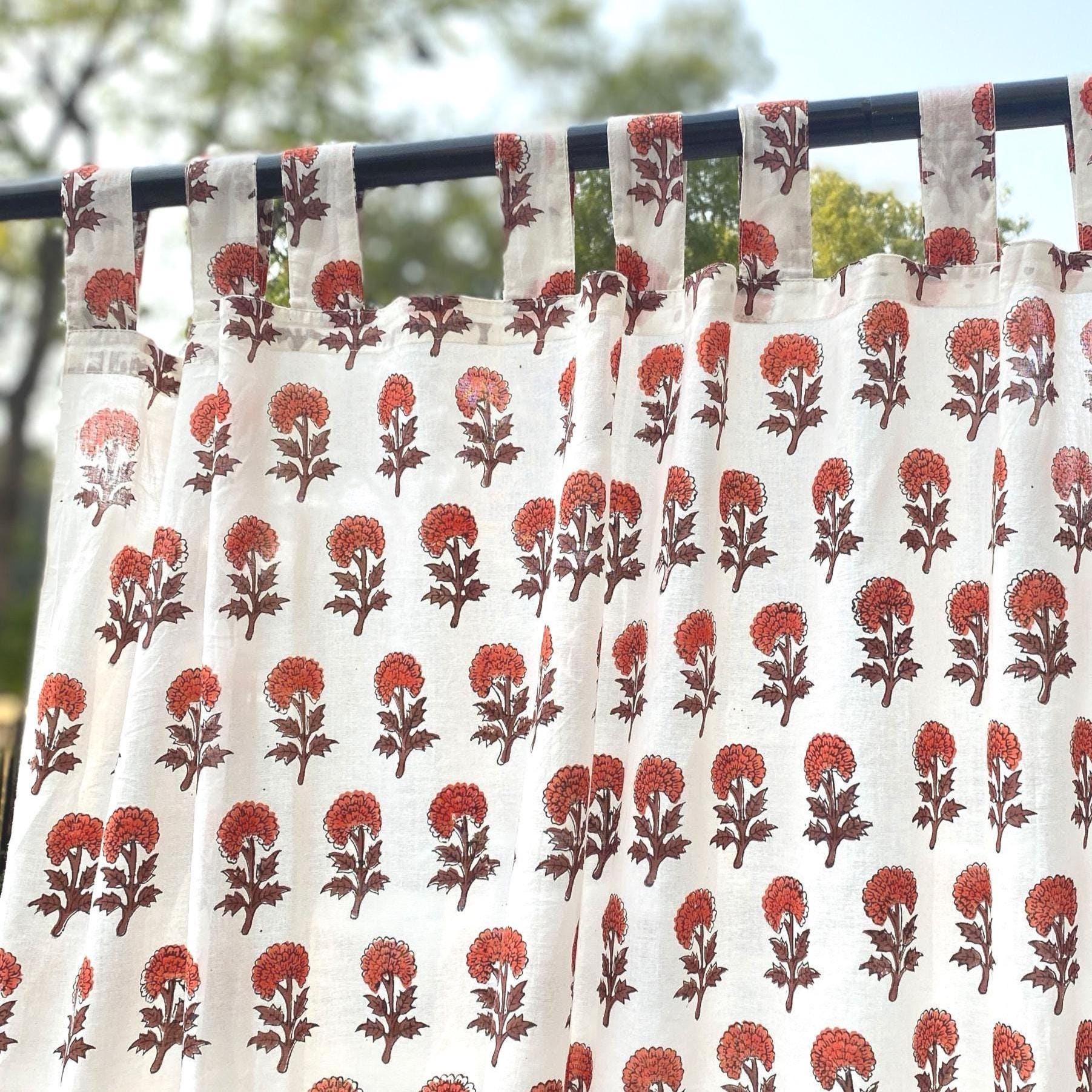 Boho Mughal Floral Cotton Curtains | Hand Block Print Window Drapes