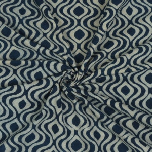 Cotton Indigo Fabric Block Print Sewing Fabric, Indian Dabu Mud Cloth Fabric Natural Vegetable Dye Dress Making Sewing Fabric By The Yard
