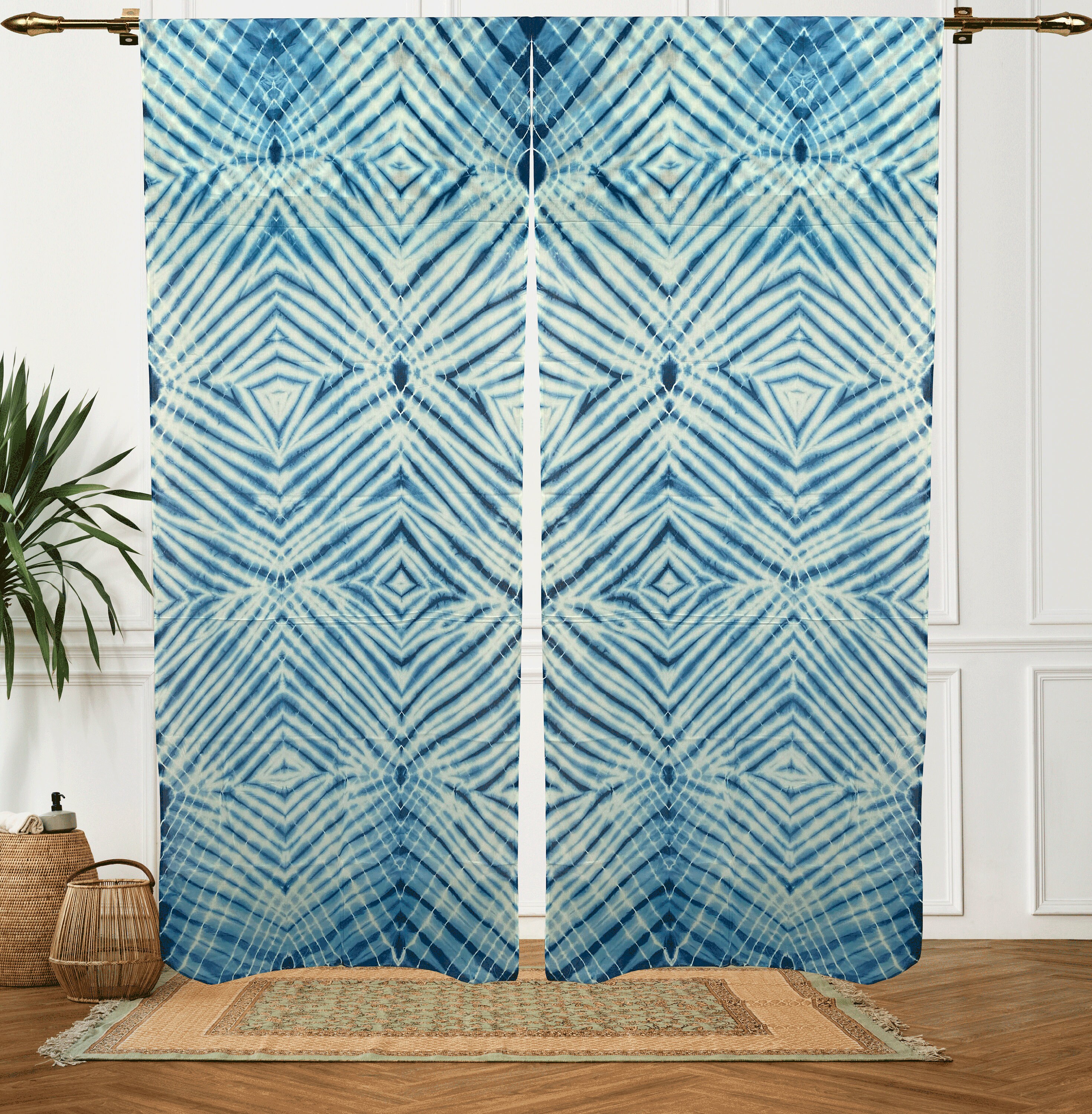 Red Shibori Tie Dye Cotton Curtains | Boho Farmhouse Sheer Drapes