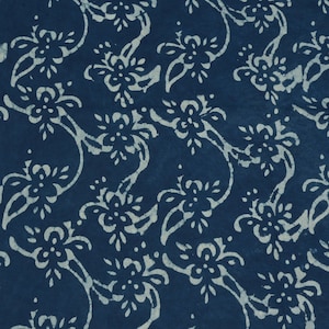 Blue Indigo Hand Block Printed Floral Fabric, Cotton Sewing Fabric, Indian Fabric, Fabric By Yard, Womens Beautiful Clothing Cotton Fabric