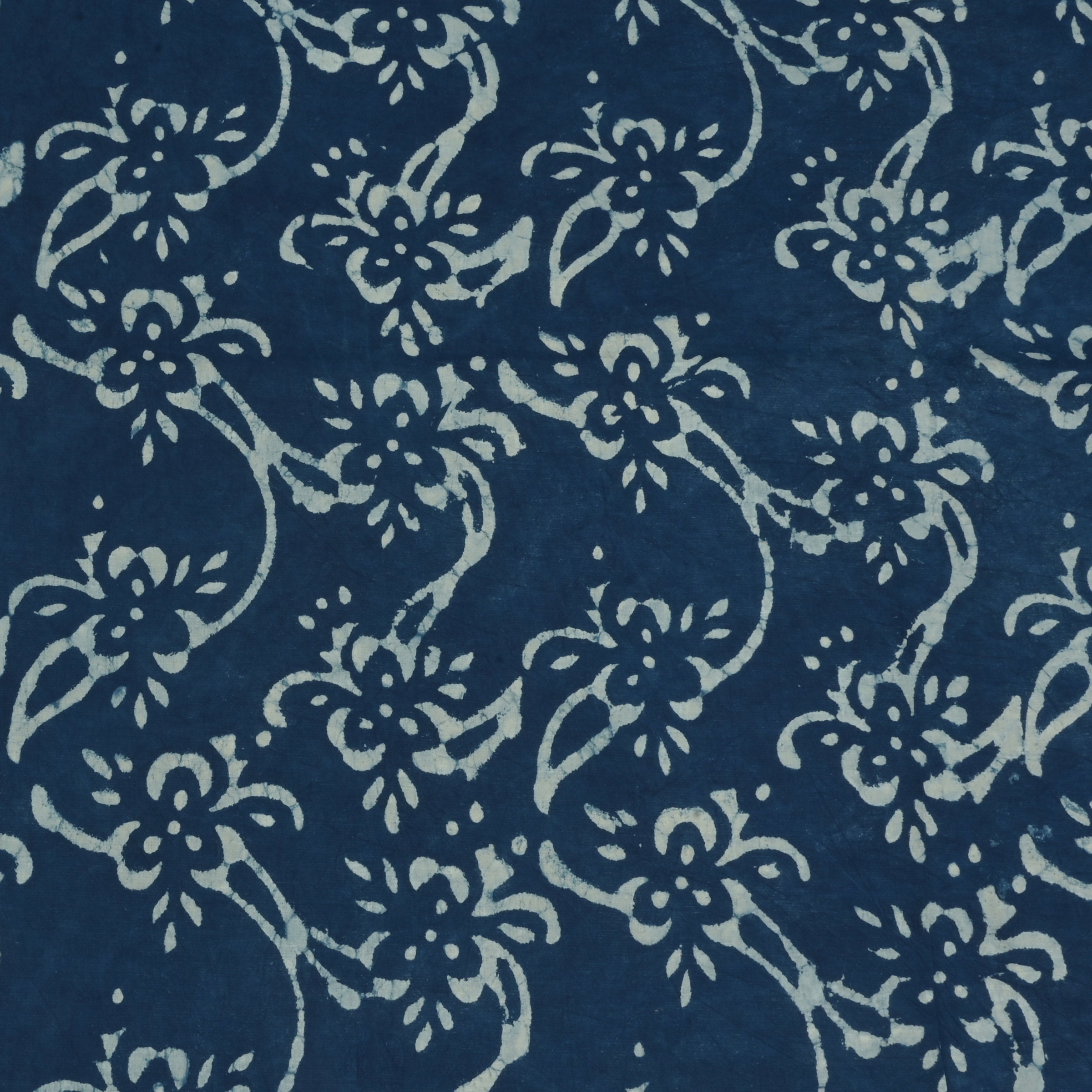 Blue Indigo Hand Block Printed Floral Fabric, Cotton Sewing Fabric ...