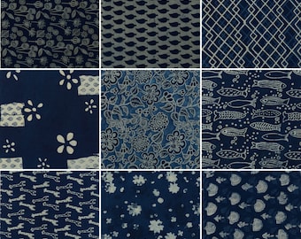 Blue Indigo 100% Cotton Fabric, 9 Pattern Indigo Fabric Collection, Fabric by the Yard, Blue Cotton Dress Fabric, Quilting Craft Fabric