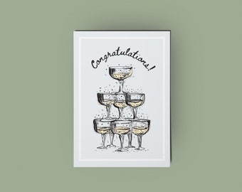 Champagne Tower Congratulations Greeting Card Handmade by Rose Line Australian Made