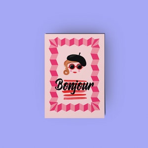 Bonjour Girl Greeting Card Handmade by Rose Line