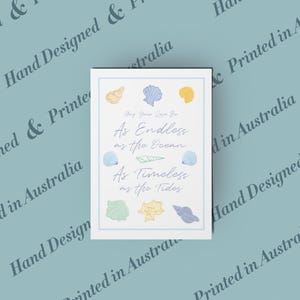 Endless as the Ocean Quote Wedding/Engagement Greeting Card Handmade By Rose Line with hand drawn shell illustrations
