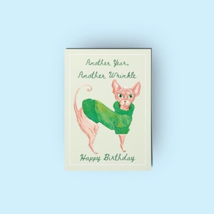 Another Year Another Wrinkle Greeting Card handmade by Rose Line - Australian Made Funny Card Cat