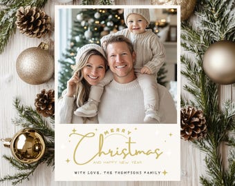 Modern Custom Photo Christmas Card Template | Single Photo Holiday Card | Minimalist Printable Canva Design | Personalized Family Greeting
