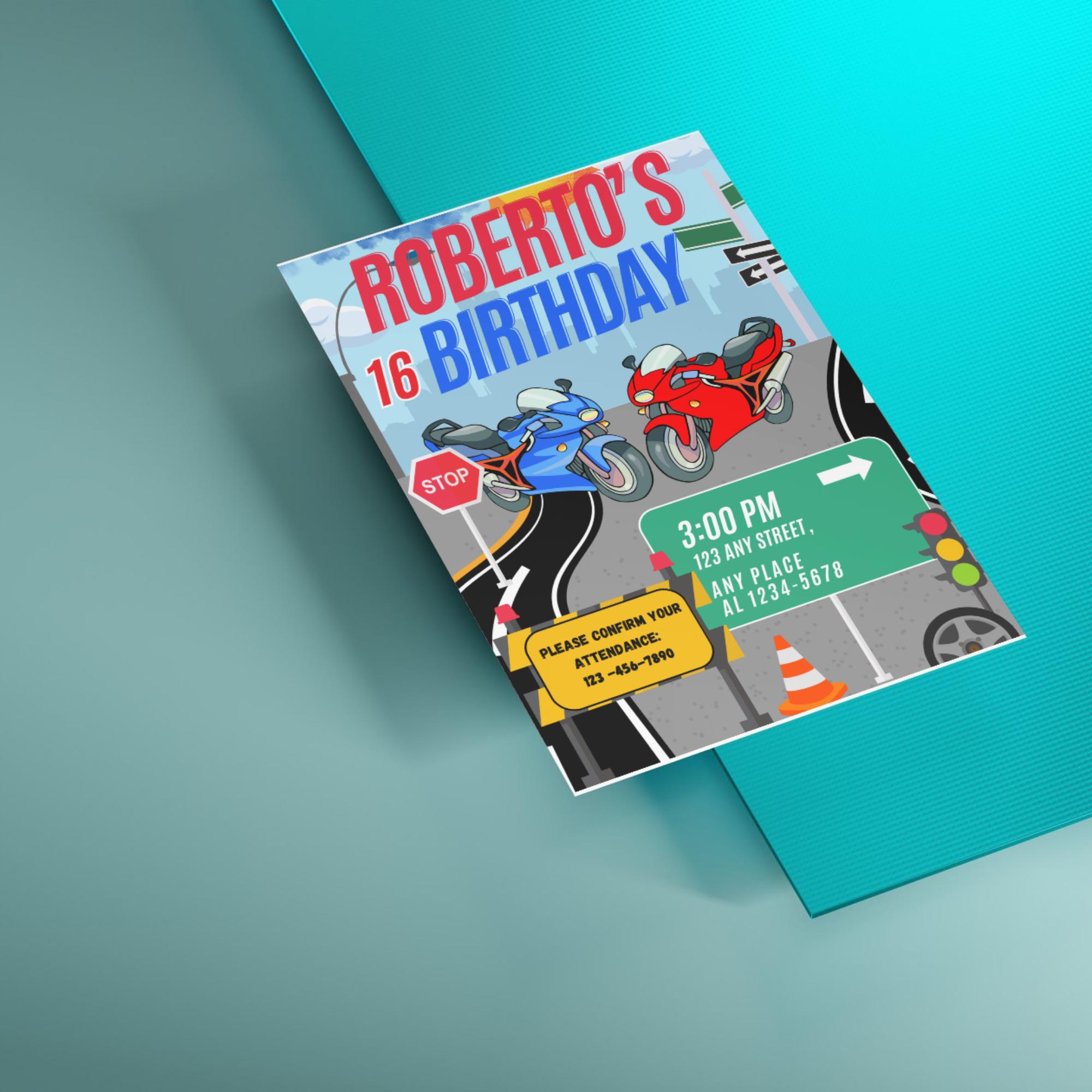 Motorcycle Birthday Invitation for Teens | Editable Canva Pro Template ...